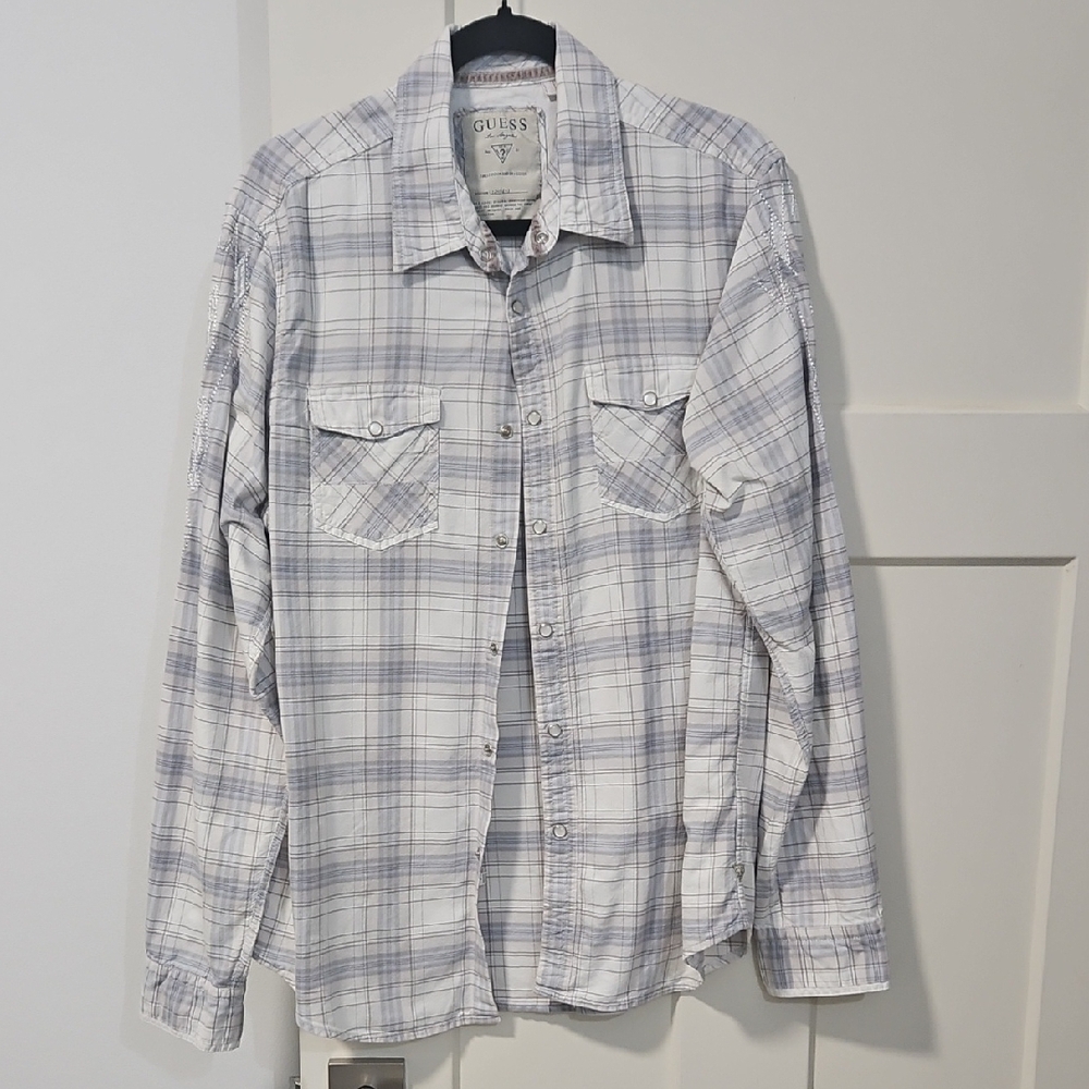 GUESS Men's White Plaid Shirt